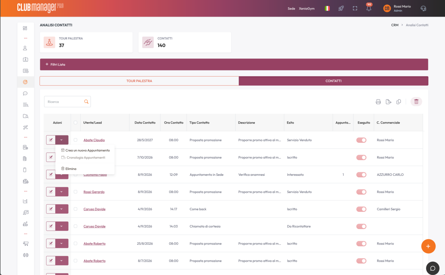 Gestionale Software in Cloud per Palestre - Segreteria Utenti e Collaboratori
