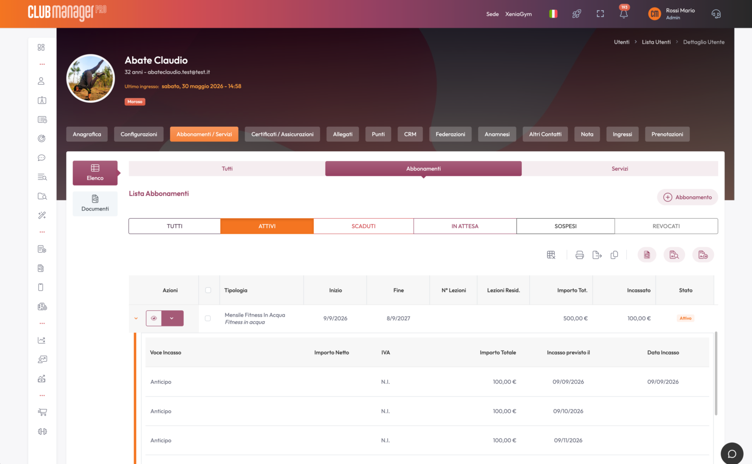 Gestionale Software in Cloud per Palestre - Segreteria Utenti e Collaboratori